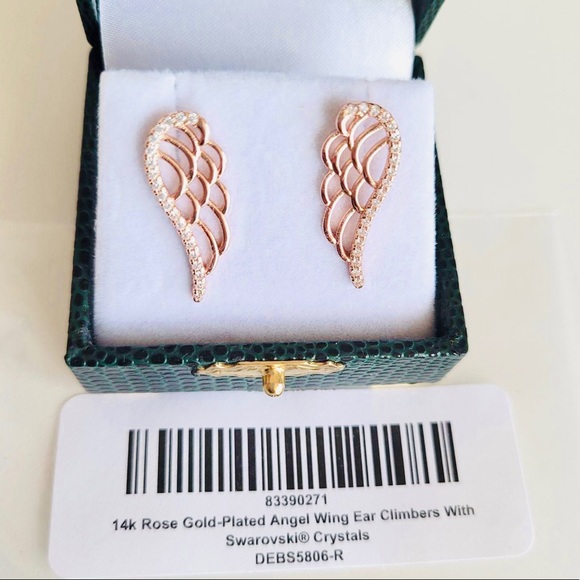 14KT ROSE GOLD-PLATED Angel Wing Ear Climbers w/Swarovski Crystals - Picture 4 of 12
